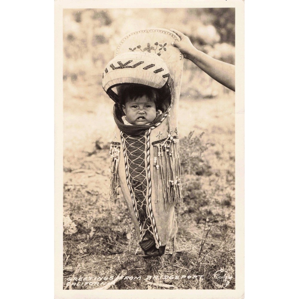 Vintage 1938 Bridgeport California RPPC Native American Child Papoose Frasher - Picture 1 of 2
